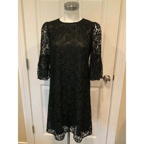 Dolce & Gabbana Black Floral Lace Dress W/ Bell Sleeves, Size 4 (US) 40 (IT) - Picture 1 of 10
